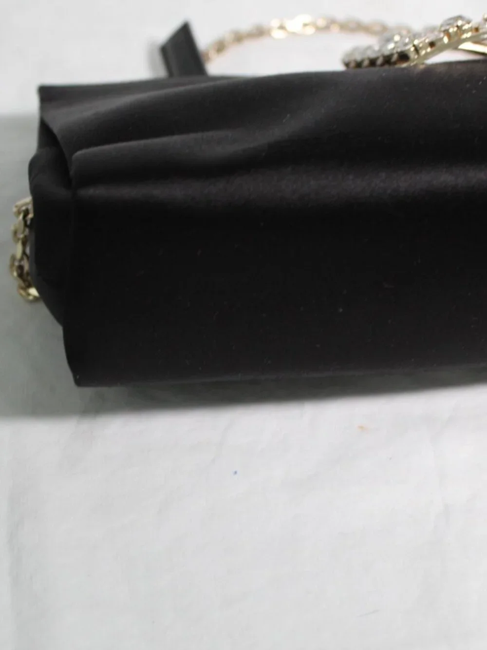 Roger Vivier Black Satin Handbag Clutch Trompette Jeweled Crystal Buckle